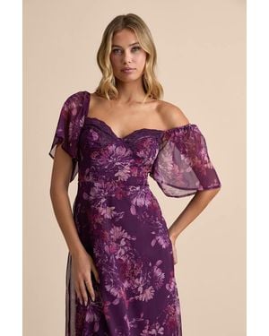 Lulus Valla Floral Flutter Sleeve Midi Dress - Purple