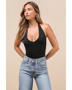 Lulus Boldly Blooming Halter Bodysuit - Blue