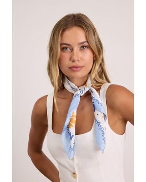 Lulus Blossom Floral Satin Scarf - Blue