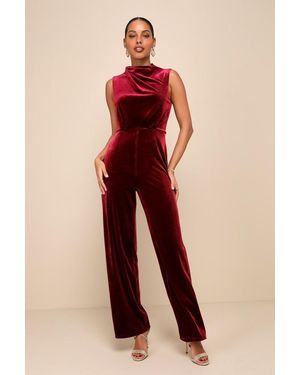 Lulus Essential Confidence Velvet Mock Neck Jumpsuit - Red