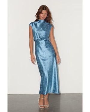 Lulus Gia Satin Jacquard Cutout Midi Dress - Blue