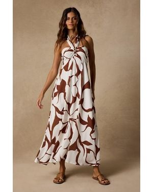 Lulus Adalina And Floral Halter Midi Dress - Brown
