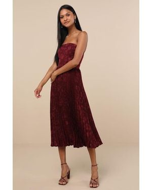 Lulus Perfectly Stunning Jacquard Strapless Midi Dress - Red