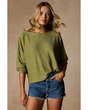 Lulus Braylin Lurex Knit Dolman Sleeve Top - Green