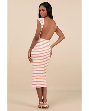 Lulus Chic Existence And Striped Backless Midi Dress - Natural