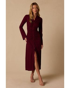 Lulus Beryl Plum Ruched Long Sleeve Midi Dress - Purple