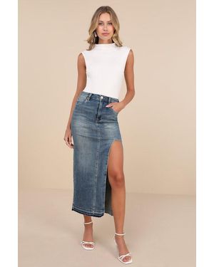 Blank NYC Exceptionally Stylish Medium Wash Denim High-Rise Midi Skirt - Blue