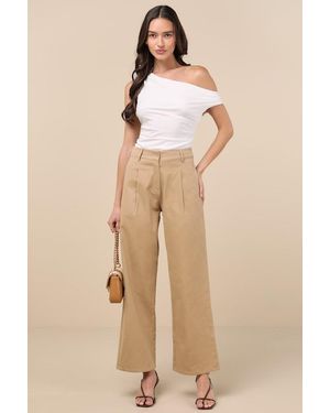 Lulus Charismatic Success Pleated High-Rise Wide-Leg Trousers - Natural