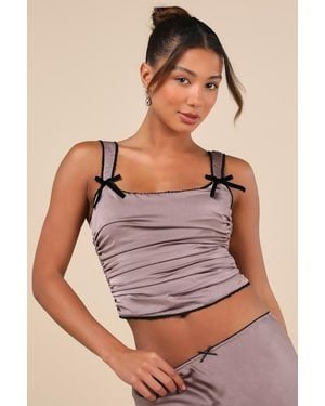 Nia Stan Satin Ruched Crop Top - Purple