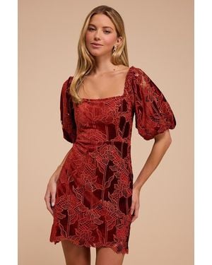 Lulus Reece Floral Velvet Mini Dress - Red
