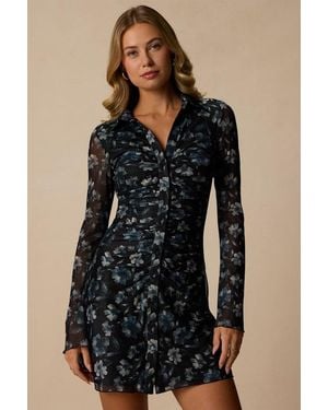 Lulus Shae Floral Mesh Mini Dress - Blue