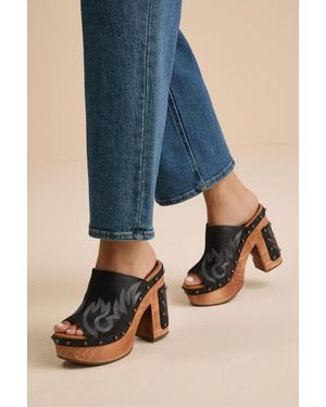 Dingo Free Spirit Leather Wooden Platform Slide Sandals - Black