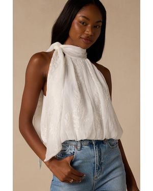 Lulus Charlie Textured Mock Neck Sash Top - Blue