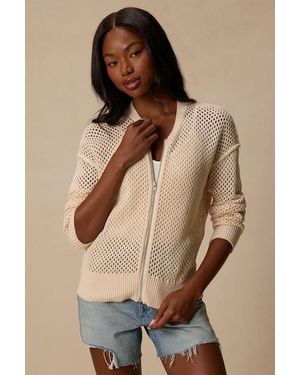 Lulus Bea Cream Pierced Knit Zip-Up Jumper - Natural