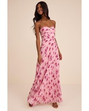 Lulus Marlene Floral Pleated Drop Waist Maxi Dress - Pink