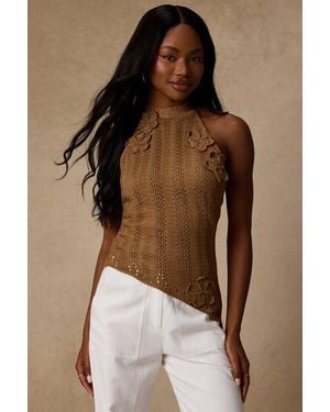 Lulus Keely Crochet Knit Asymmetrical Top - Brown