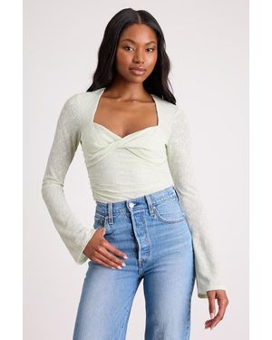 Lulus Emada Light Mint Textured Twist-Front Long Sleeve Top - Blue