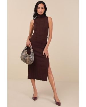 Lulus Sophisticated Duo Ribbed Midi Sweater Skirt - Brown