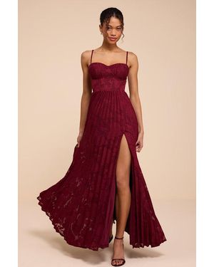Lulus Dacie Floral Burnout Pleated Bustier Maxi Dress - Red