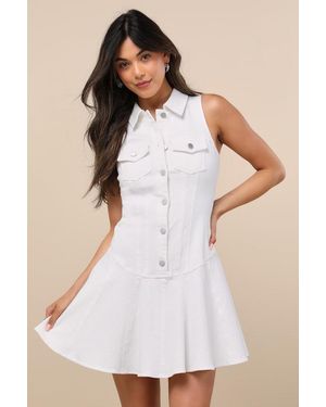 Lulus Jaila Denim Collared Mini Dress - White