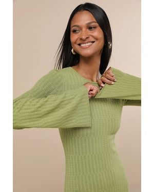 Lulus Sabi Lime Pointelle Knit Long Sleeve Mini Dress - Green