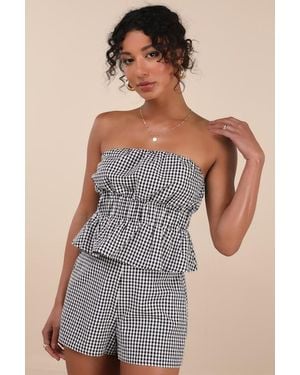 Lulus Daisley And Gingham Shorts - Grey