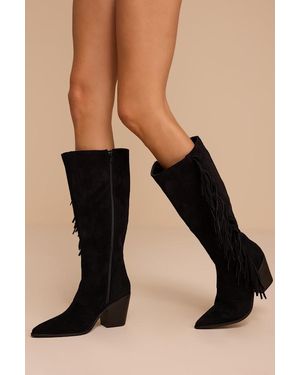 Lulus Lana Suede Fringe Boots - Black