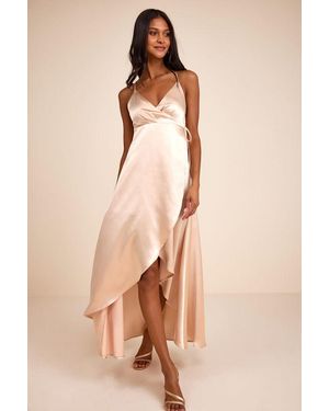 Lulus Audria Satin Wrap High-Low Maxi Dress - Natural