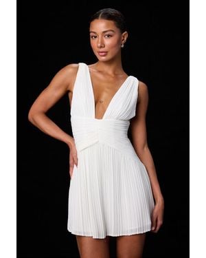 Lulus Rhea Pleated Skater Mini Dress - Natural