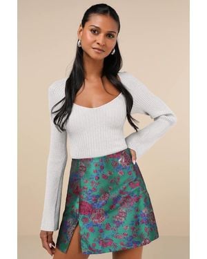 Lulus Noteworthy Charisma Emerald Floral Mini Skirt - Blue