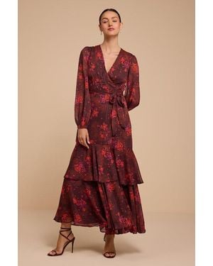 Lulus Gianno Floral Print Wrap Midi Dress - Red