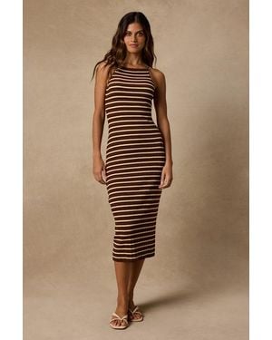 Lulus Naisha And Striped Ribbed Knit Midi Dress - Natural