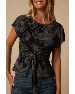 Lulus Misty Velvet Floral Drawstring Top - Black