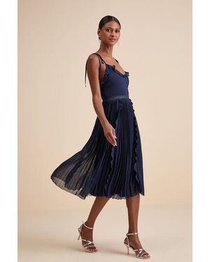 Lulus Never A Dull Moment Tie-Strap Pleated Midi Dress - Blue