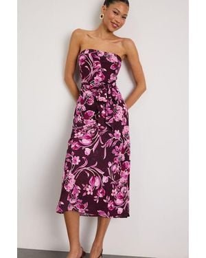 Lulus Fanna Dark Plum Floral Strapless Midi Dress - Purple