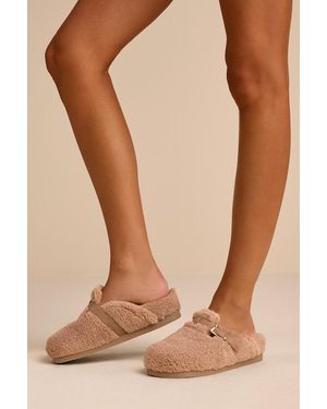 Dolce Vita Anina Natural Plush Faux Fur Buckle Mule Slippers