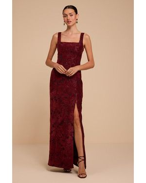 Lulus Marvel Burnout Velvet Maxi Dress - Red