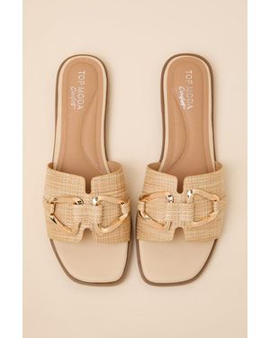 Lulus Barrett Raffia Slide Sandals - Natural