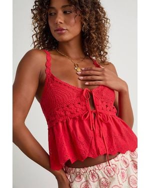Lulus Maddy Mixed Media Tie-Front Tank Top - Red