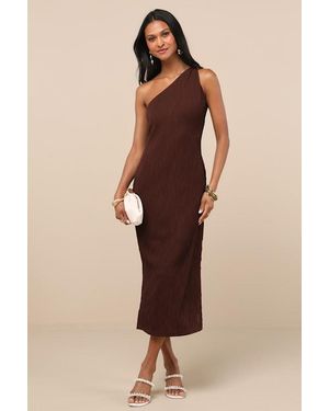 Lulus Aristea Textured One-Shoulder Midi Dress - Natural