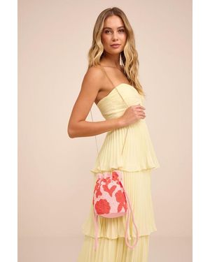Lulus Miridia Multi Floral Beaded Drawstring Bucket Bag - Pink