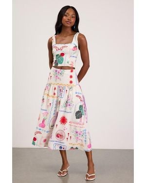 Lulus Fabella Multi Print Textured Midi Skirt - Pink
