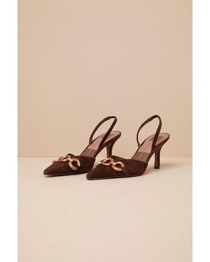 Dolce Vita Haylee Dark Suede Leather Slingback Court Shoes - Natural