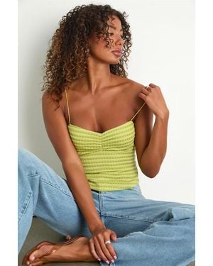 Lulus Jimena Lime Striped Knit Ruched Cami Top - Green