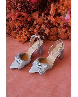 Lulus Suttonn Satin Bow Ankle Strap Pointed-Toe Court Shoes - Blue