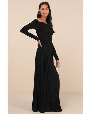 Lioness Field Of Dreams Pleated Off-The-Shoulder Maxi Dress - Black