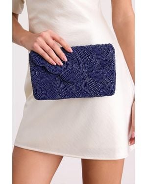 Lulus Stunning Addition Beaded Clutch - Blue