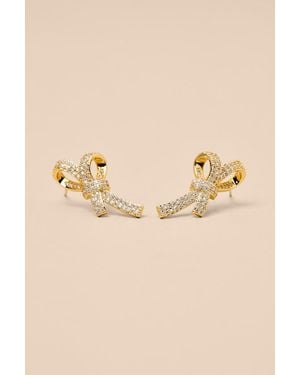 Lulus Lucetta 14Kt Rhinestone Bow Stud Earrings - Natural