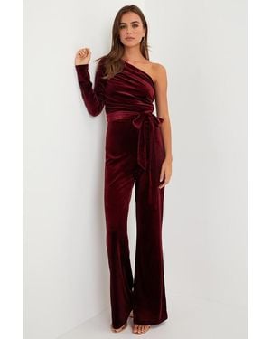 Lulus Extraordinary Vibe Velvet One-Shoulder Jumpsuit - Red
