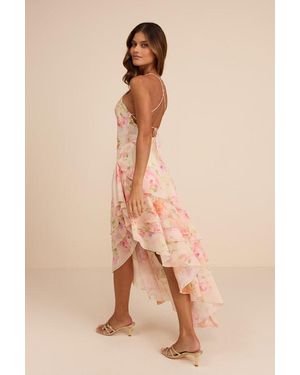 Lulus Mava Multi Floral Asymmetrical Maxi Dress - Natural
